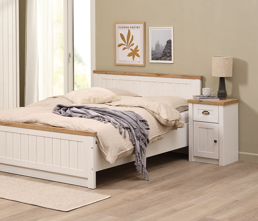 Opcje przechowywania w sypialni obejmują ramę łóżka i stolik nocny z opcjami przechowywania w sypialni 