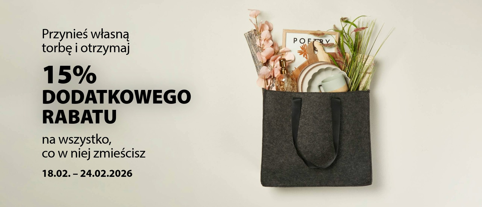 Przynieś własną torbę i otrzymaj 15% rabatu