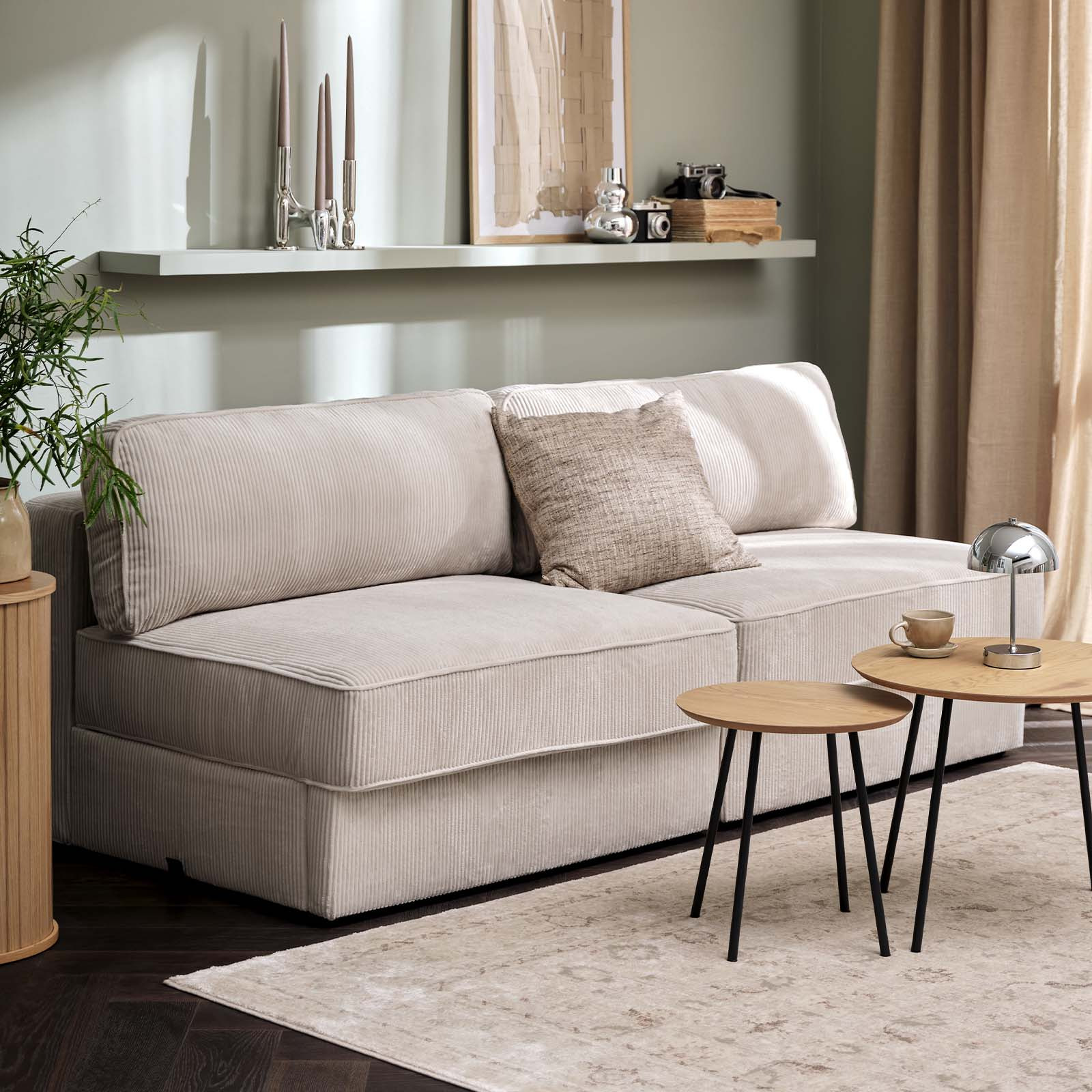 Beżowa, 2-osobowa sofa modułowa do małych przestrzeni