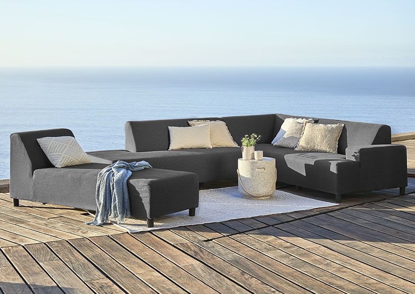 6-osobowa sofa wypoczynkowa na każdą pogodę i leżak w kolorze ciemnoszarym