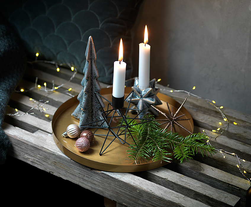 Metal try with Christmas decorations Metal try with Christmas decorations